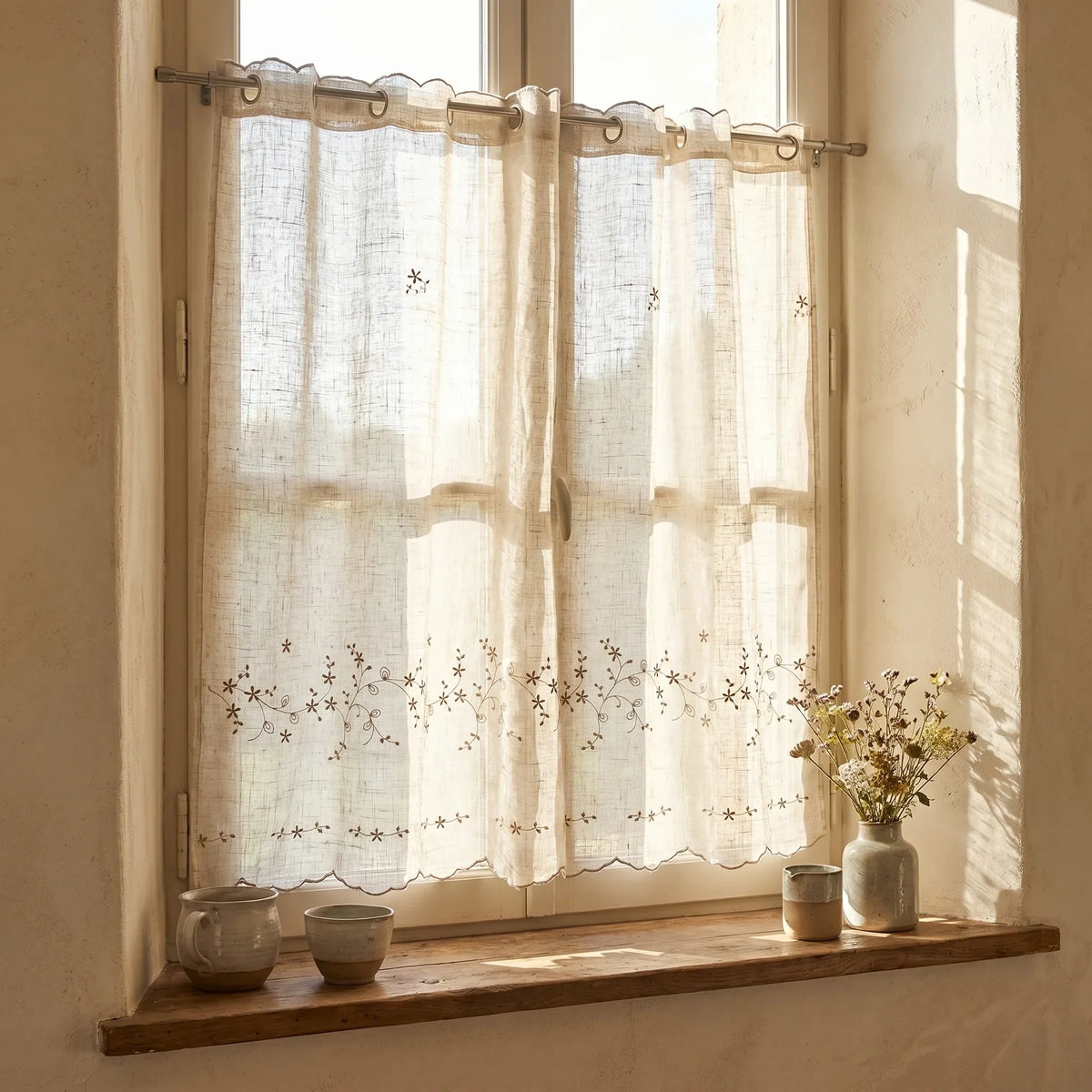 Vintage Linen Kitchen Curtain Natural