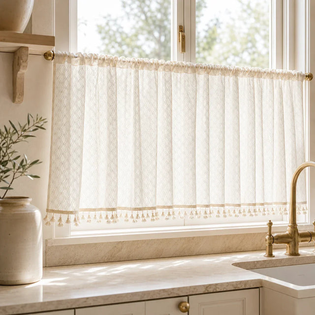 Sheer Café Curtain Beige Patterned