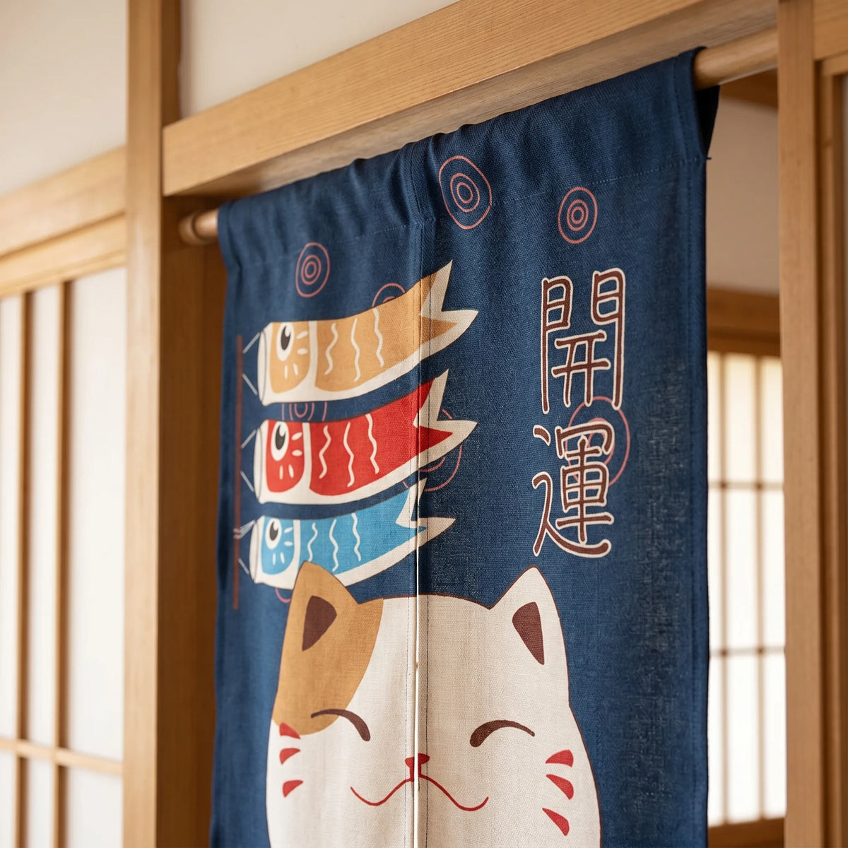 Japanese Linen Door Curtain (Noren) - Cat