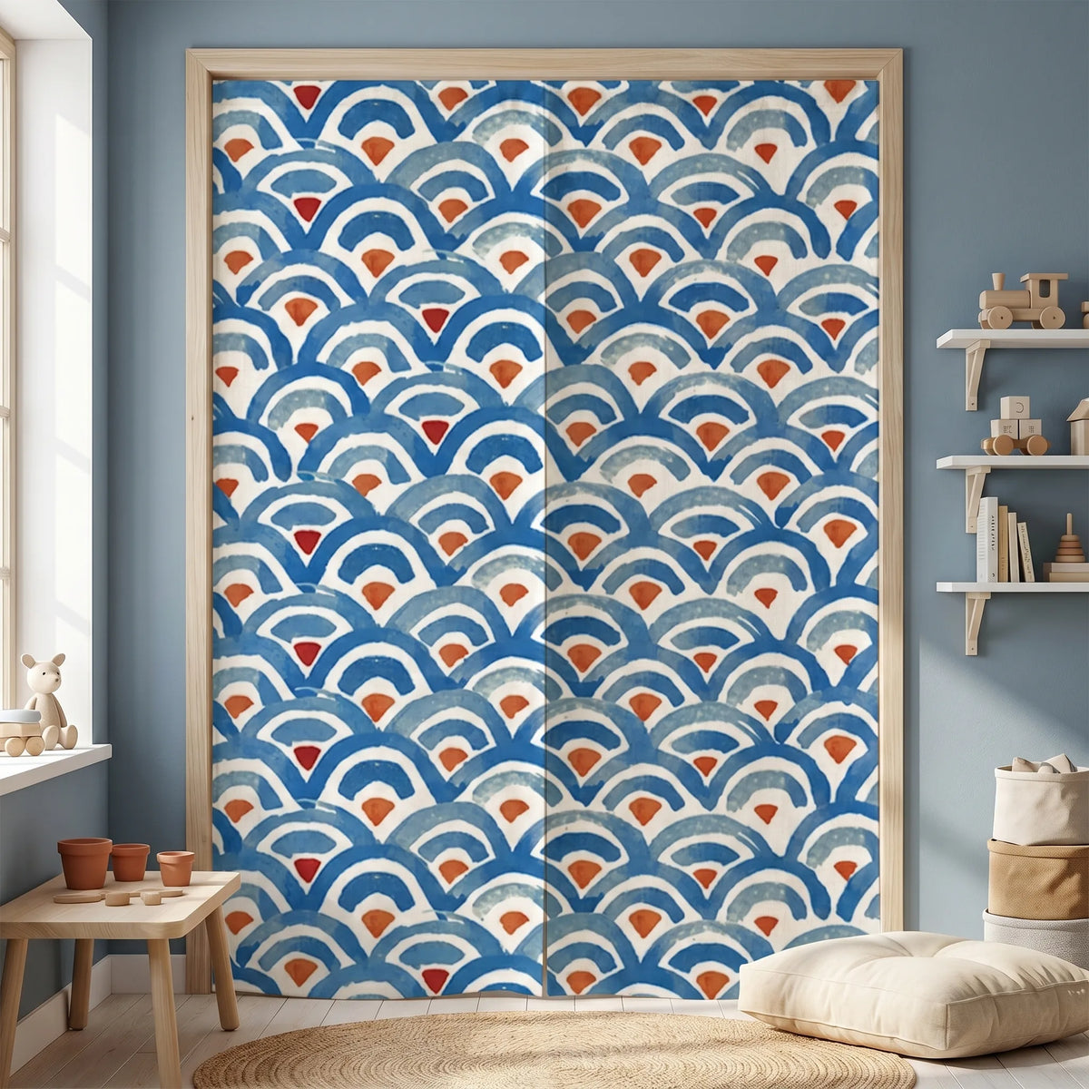 Japanese Linen Door Curtain (Noren) - Colourful Shapes