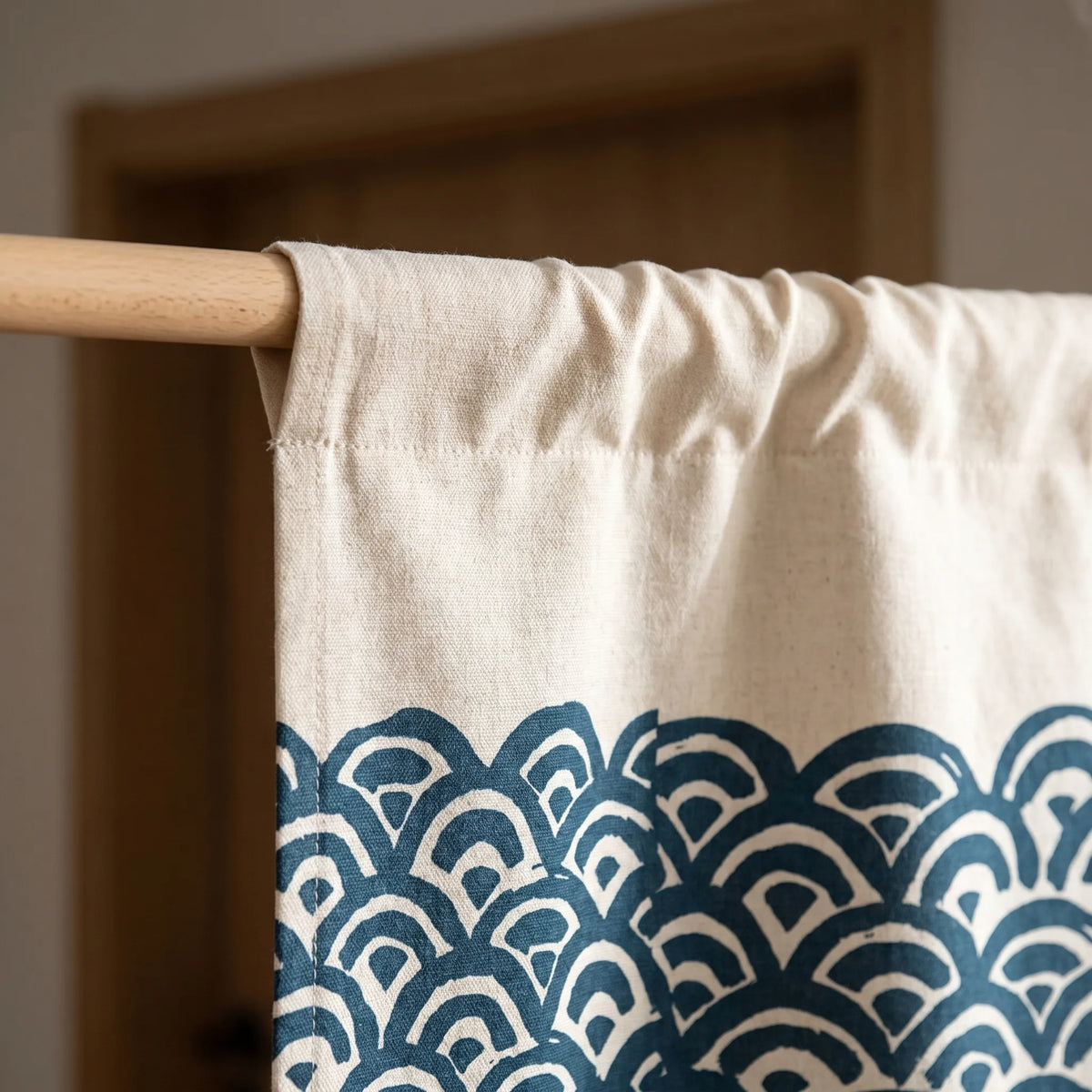 Japanese Linen Door Curtain (Noren) - Geometric Shapes - heading style detail | Sylvra