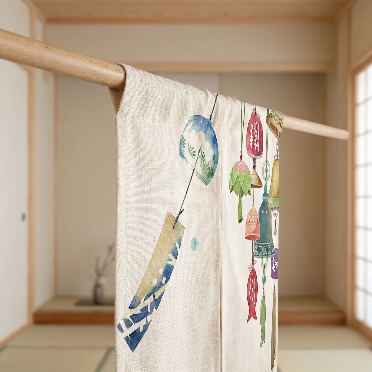 Japanese Linen Door Curtain (Noren) - Lanterns