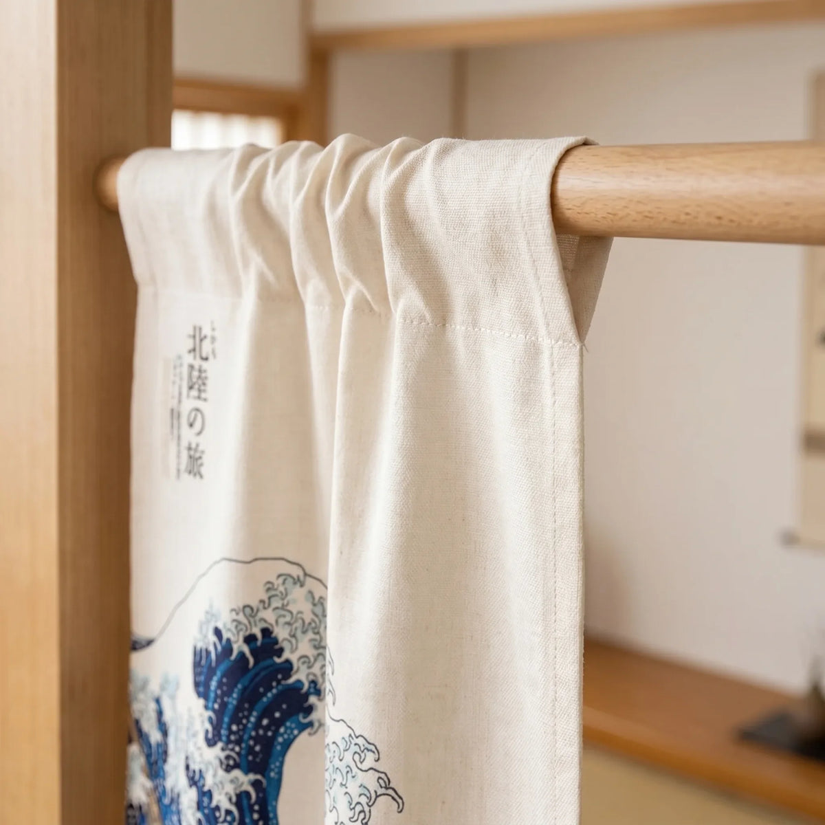 Japanese Linen Door Curtain (Noren) - White Kanagawa Wave