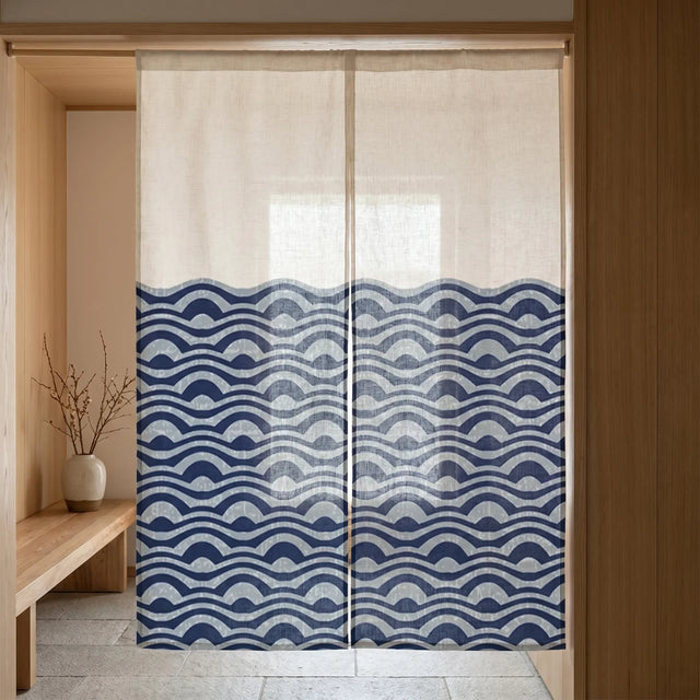 Japanese Linen Door Curtain (Noren) - Ocean Waves