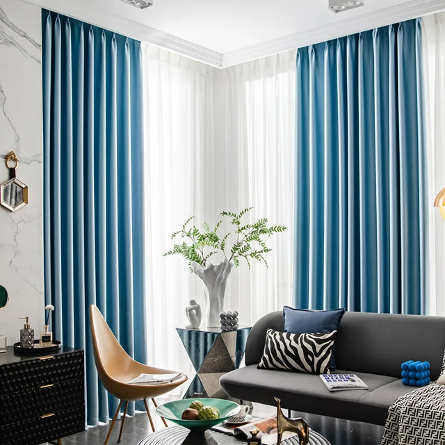 Room Darkening Curtains Sky Blue Patterned