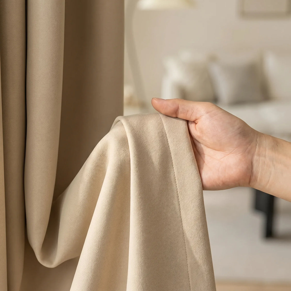 Thick Room Darkening Curtains Beige - fabric texture close-up | Sylvra