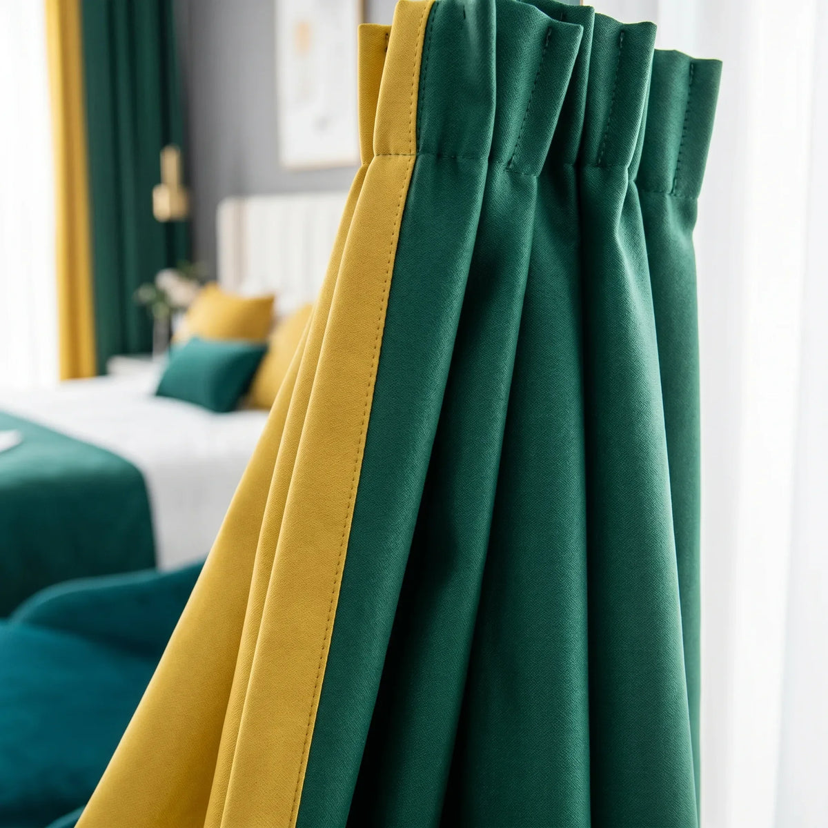 Room Darkening Curtains Forest Green & Mustard