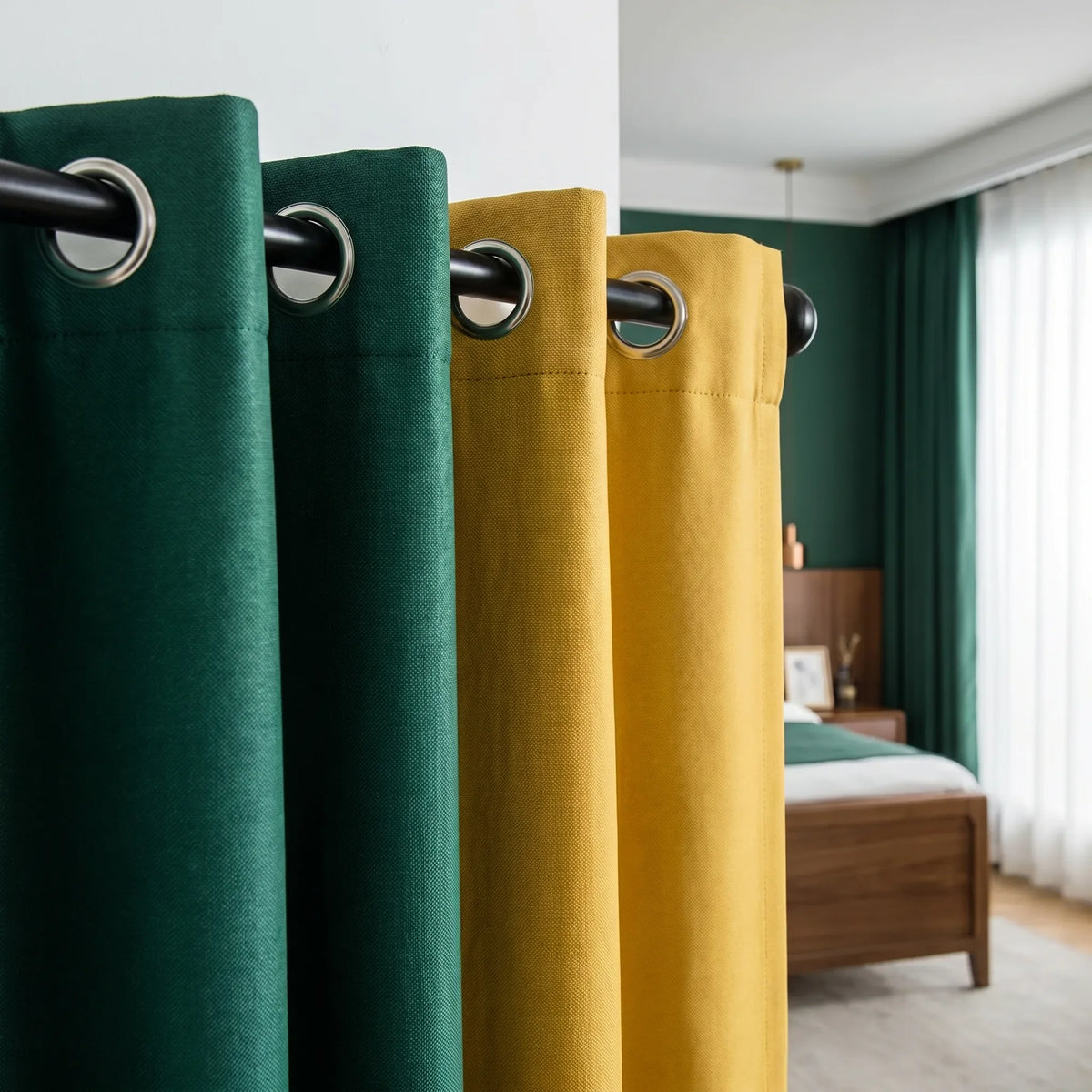 Room Darkening Curtains Forest Green & Mustard