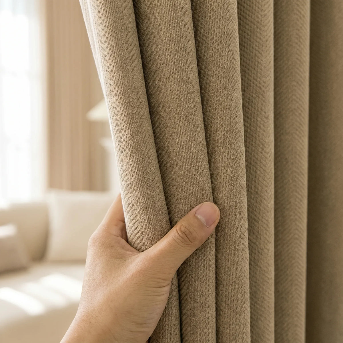 Room Darkening Curtains Light Brown Chevron