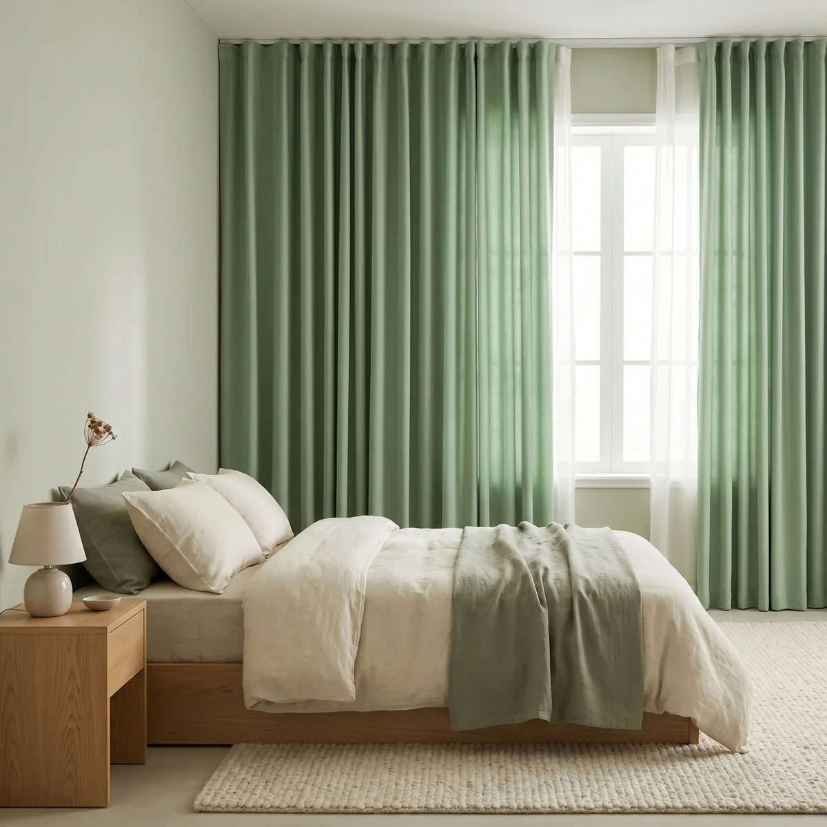 Room Darkening Curtains Almond Green — Pale