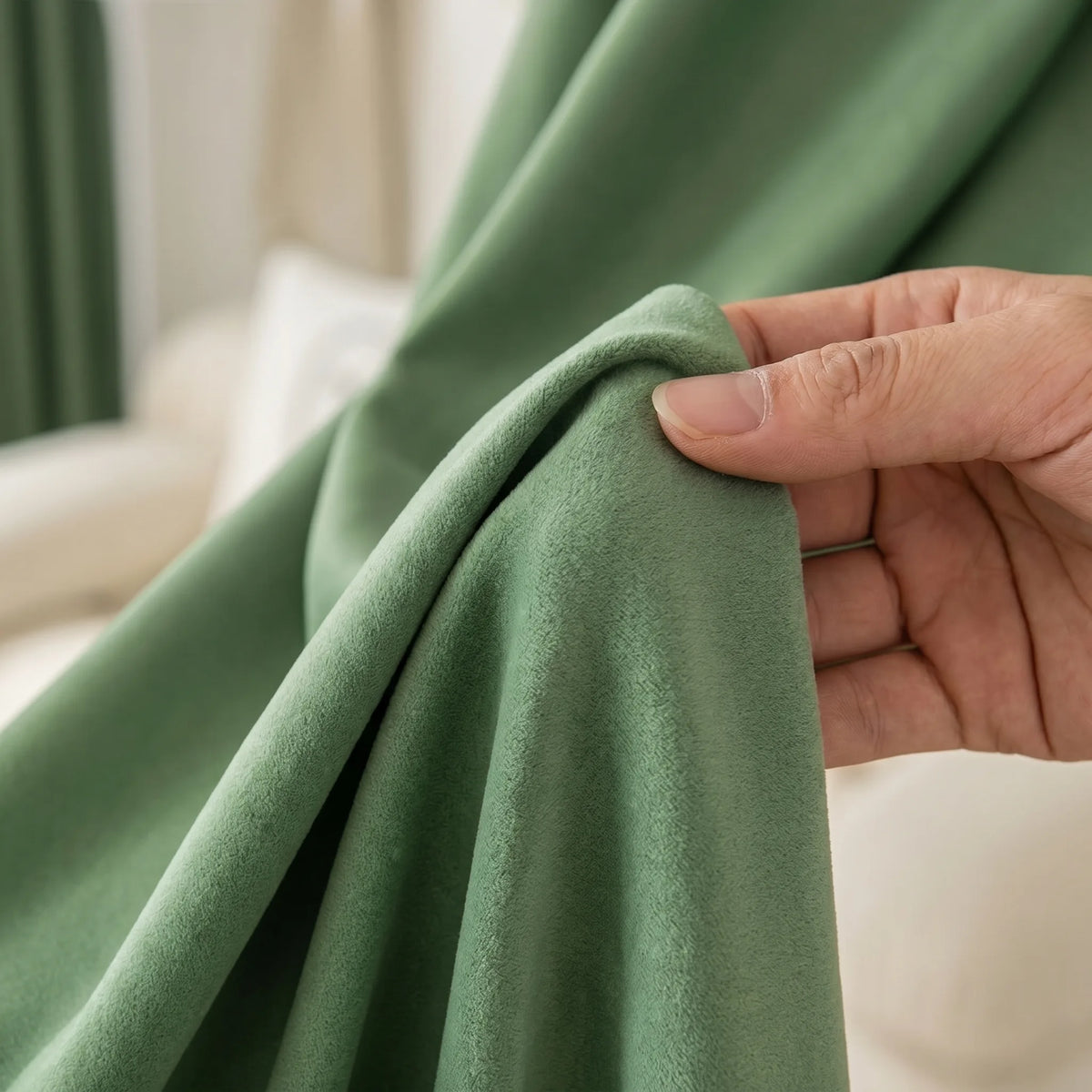 Room Darkening Curtains Almond Green — Pale