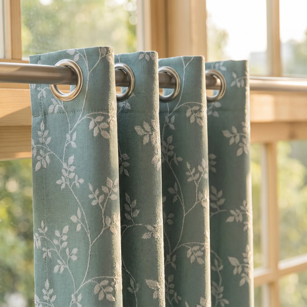Room Darkening Curtains Aqua Green Leaf
