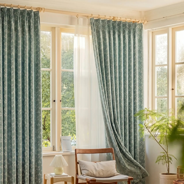 Room Darkening Curtains Aqua Green Leaf