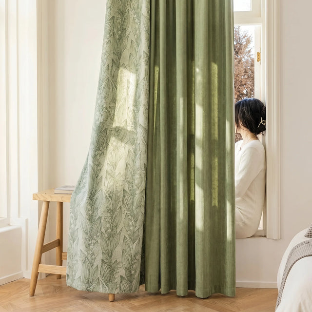 Linen Curtain Sage Green Patterned