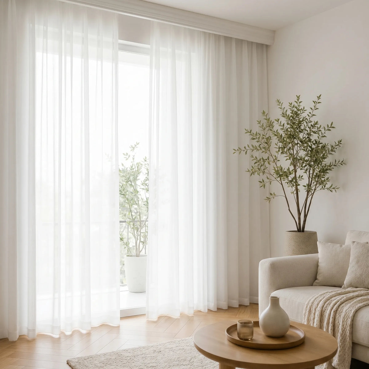 Sheer Voile Curtain White — Scratch Resistant