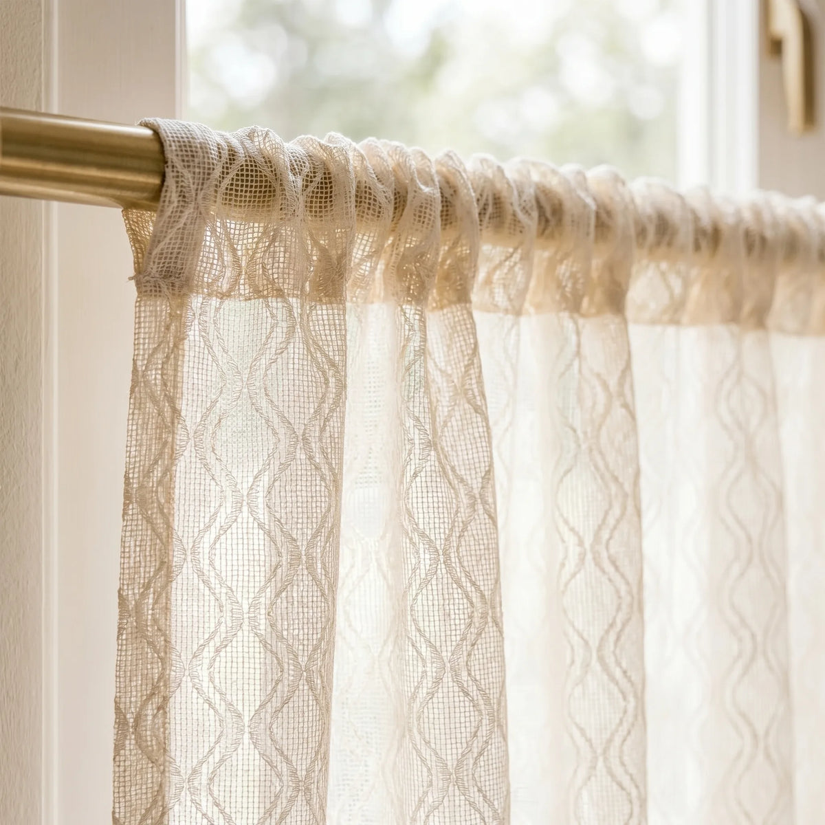 Sheer Café Curtain Beige Patterned