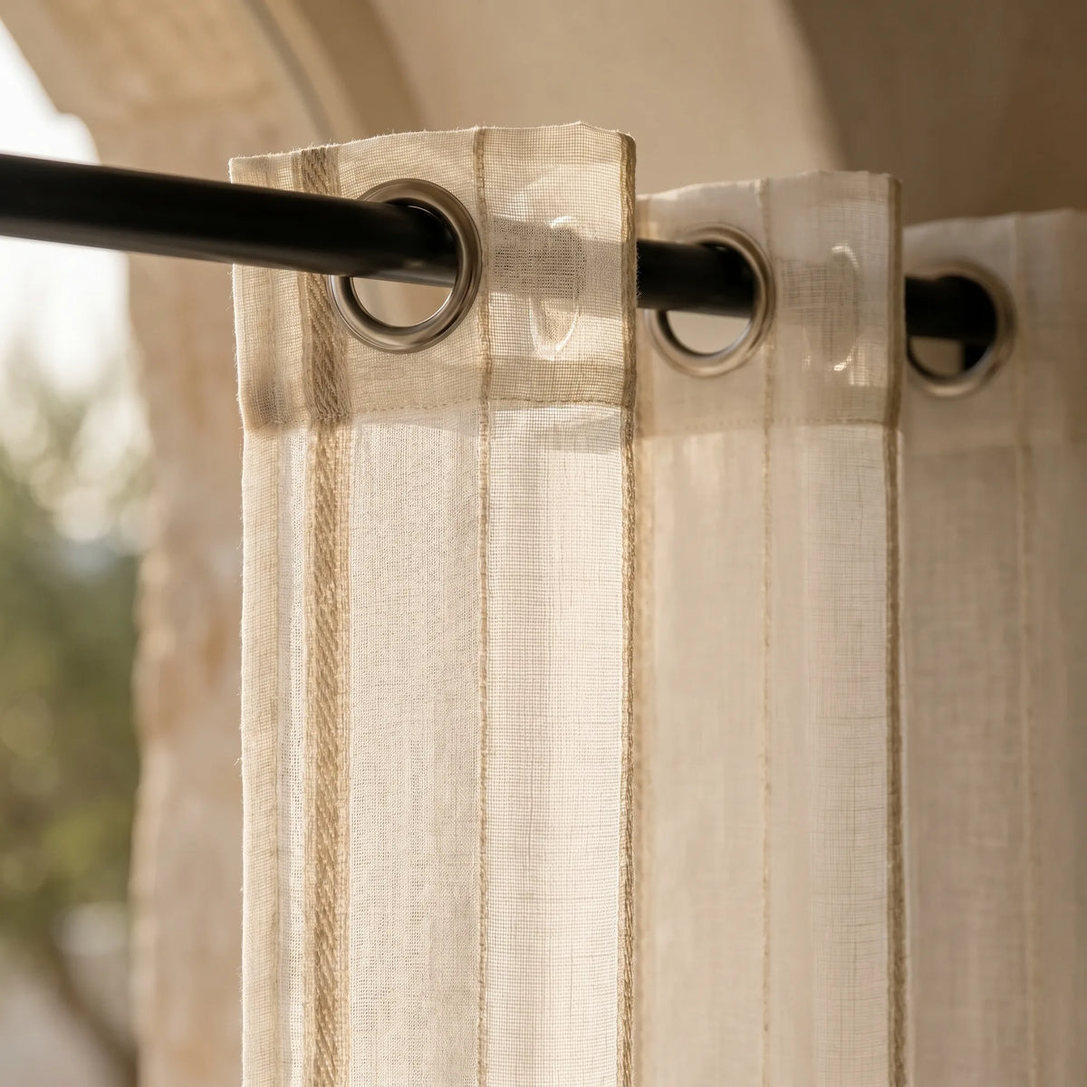 Sheer Voile Curtain White Striped