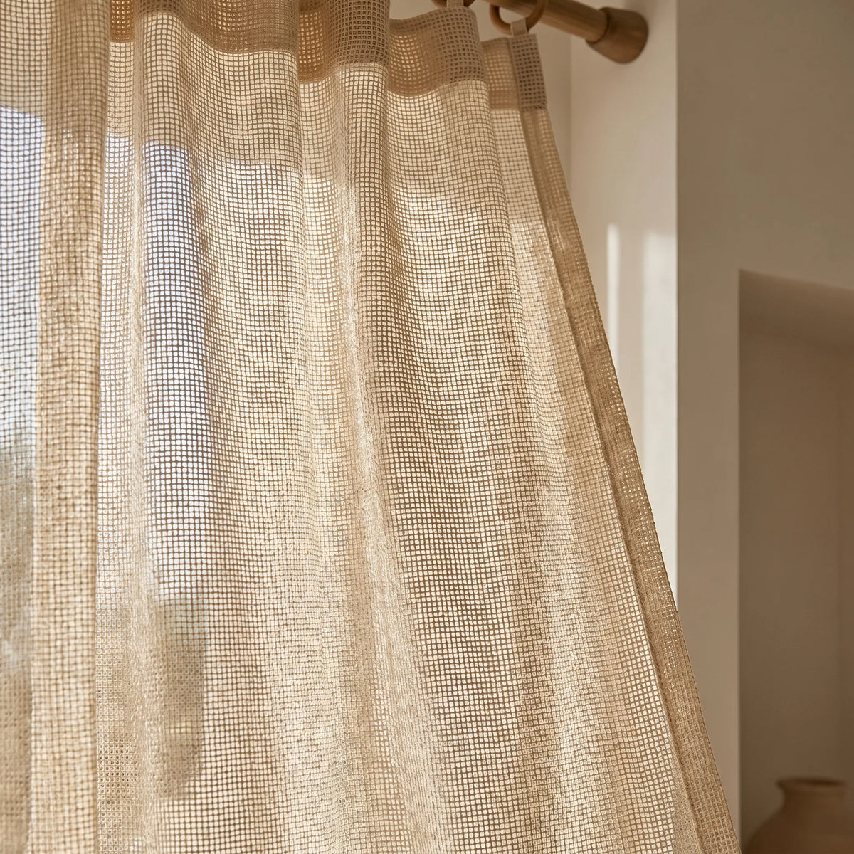 Sheer Voile Curtain Beige Woven