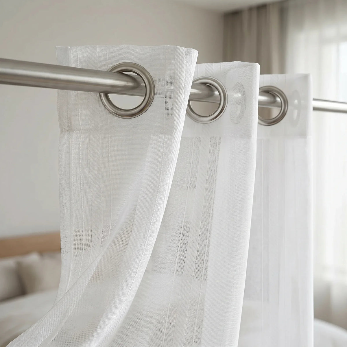Sheer Voile Curtain White Striped — Slim