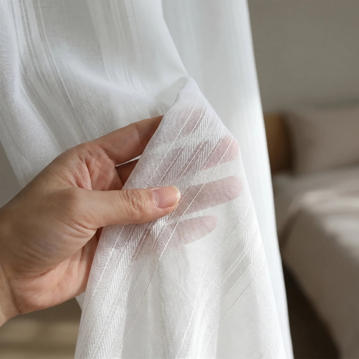 Sheer Voile Curtain White Striped — Slim