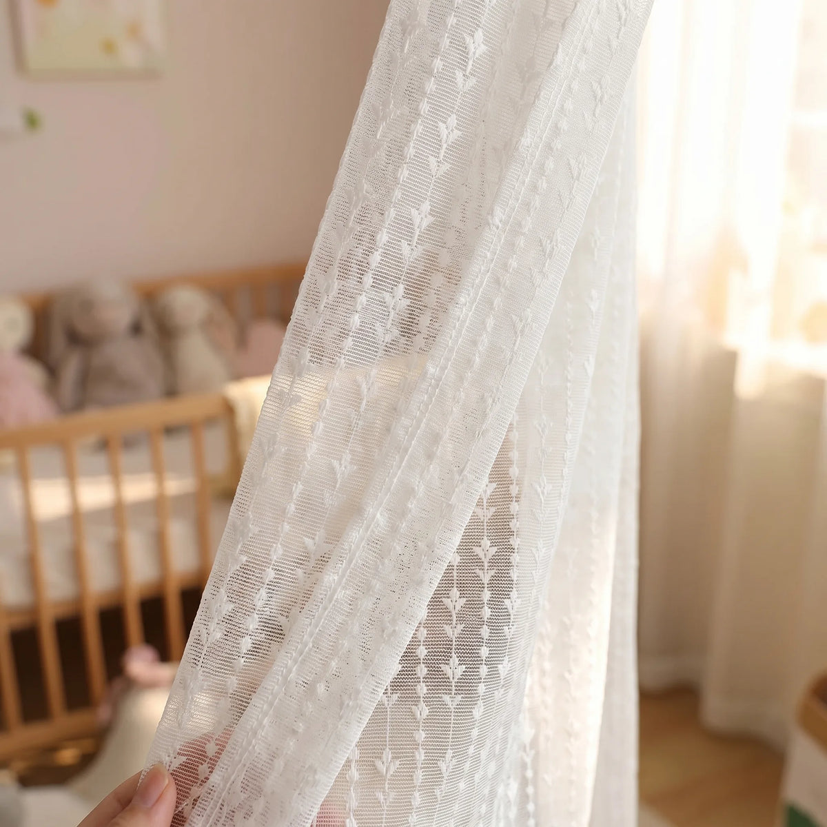 Sheer Voile Curtain White Embroidered