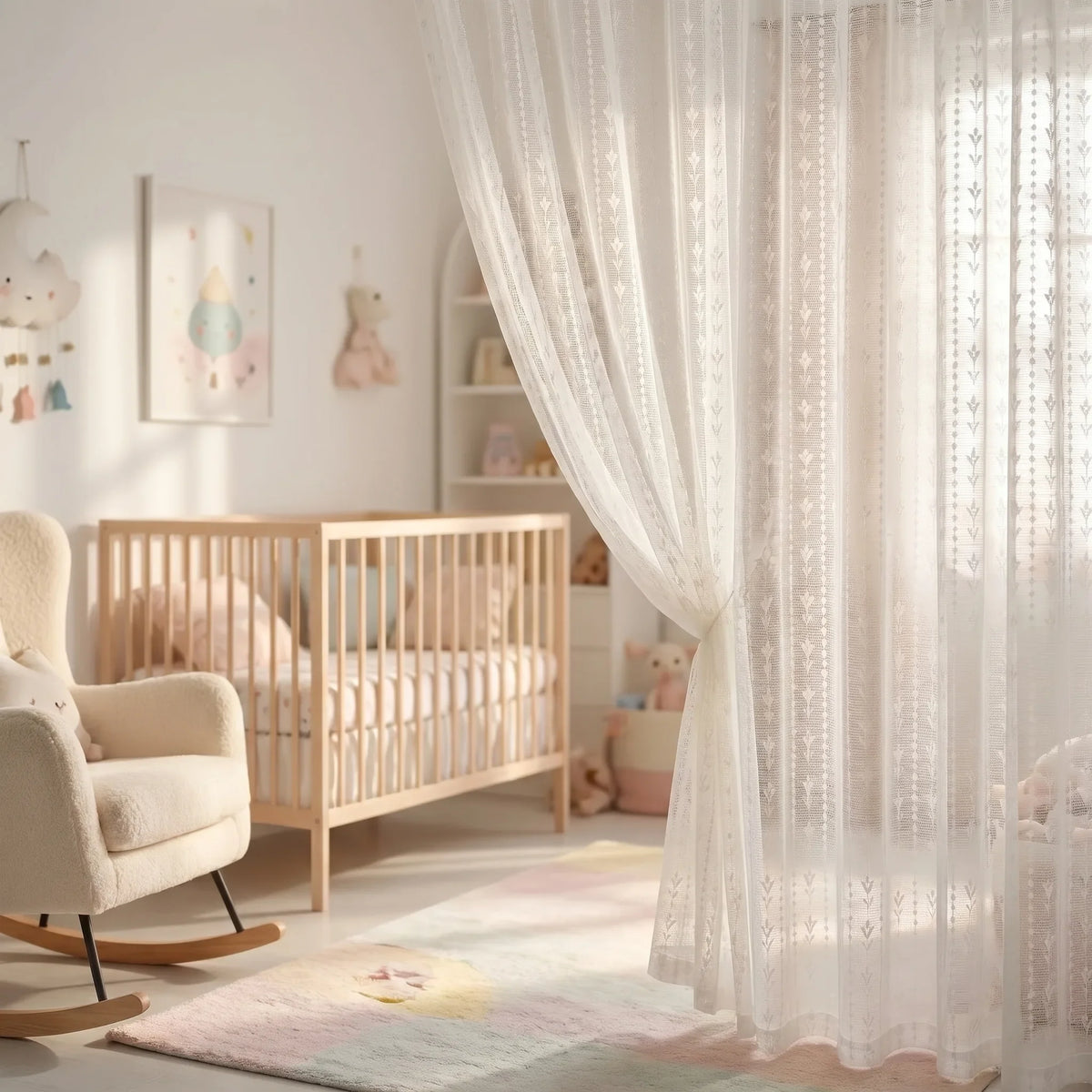 Sheer Voile Curtain White Embroidered