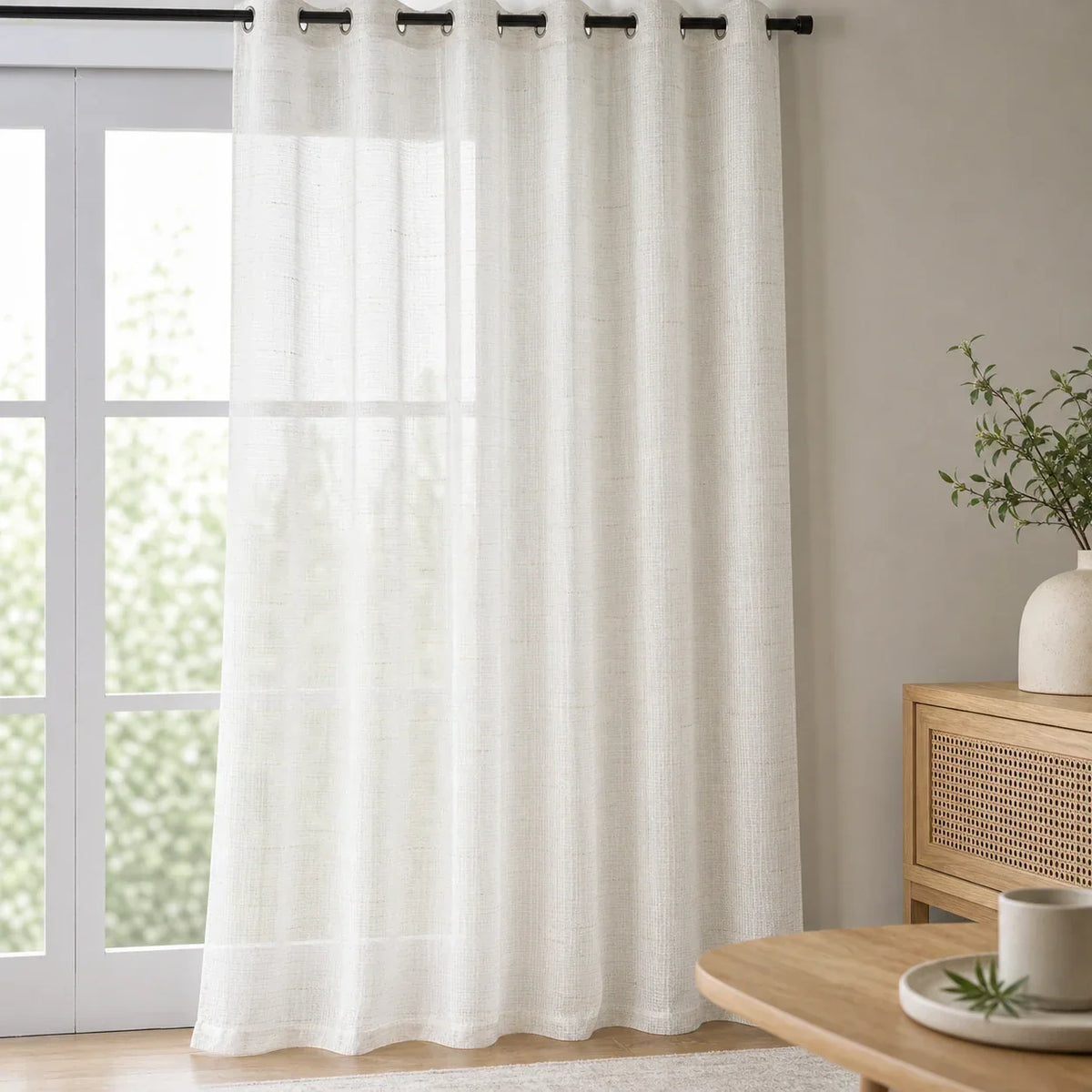 Sheer Voile Curtain - White & Beige