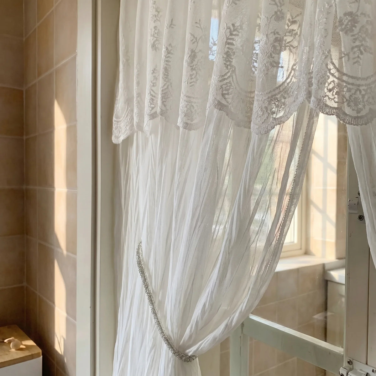 Double Voile Sheer Curtain - White - detail view | Sylvra