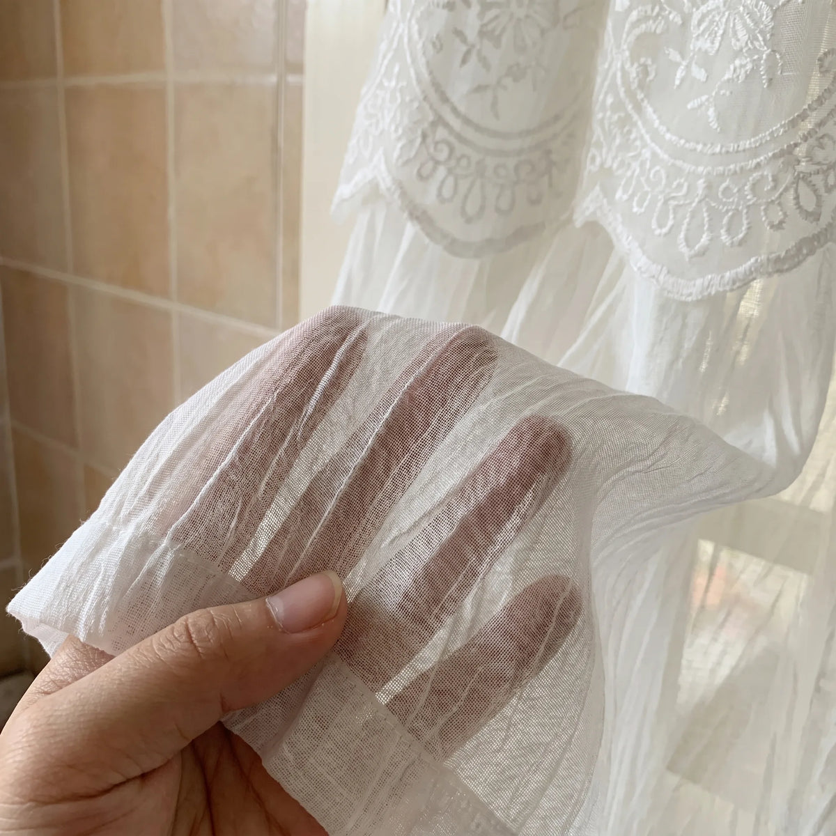 Double Layer Voile Curtain White