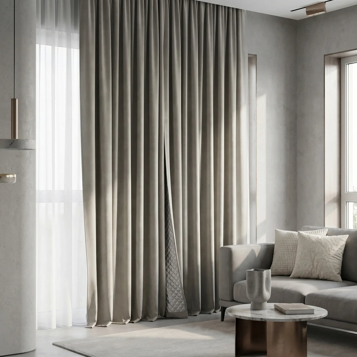 3-in-1 Thermal Soundproof Blackout Curtains Beige Sable - lifestyle photo in a UK home | Sylvra