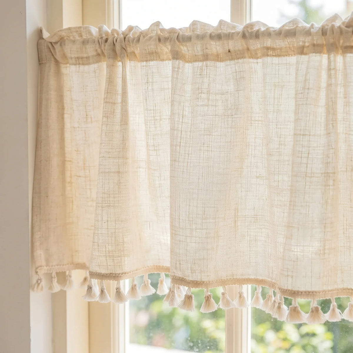 Linen Café Curtain Light Beige — Wide
