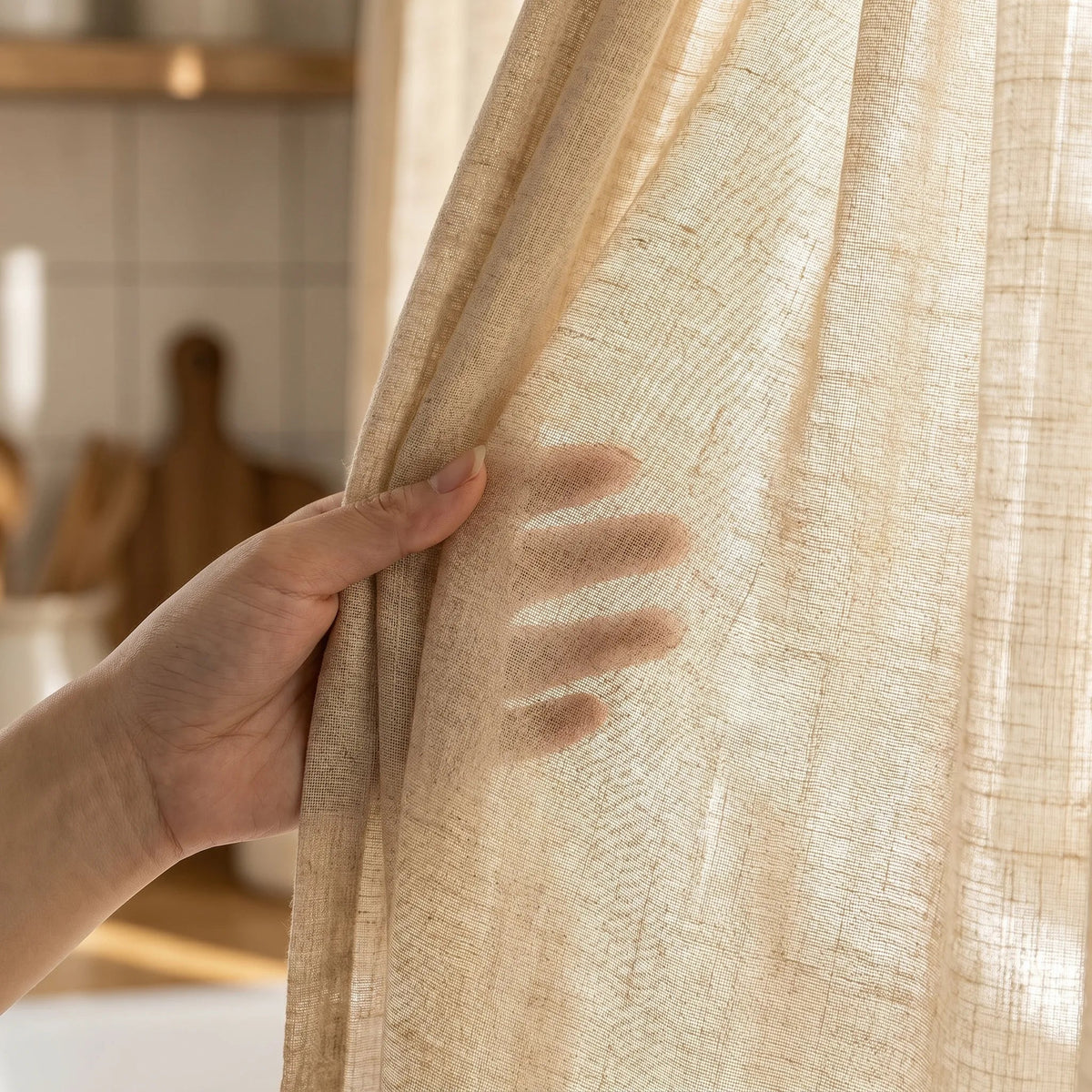 Linen Kitchen Voile Curtain Natural