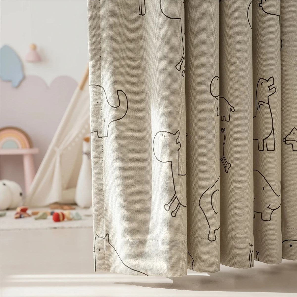 Room Darkening Curtains Beige — Animal Print