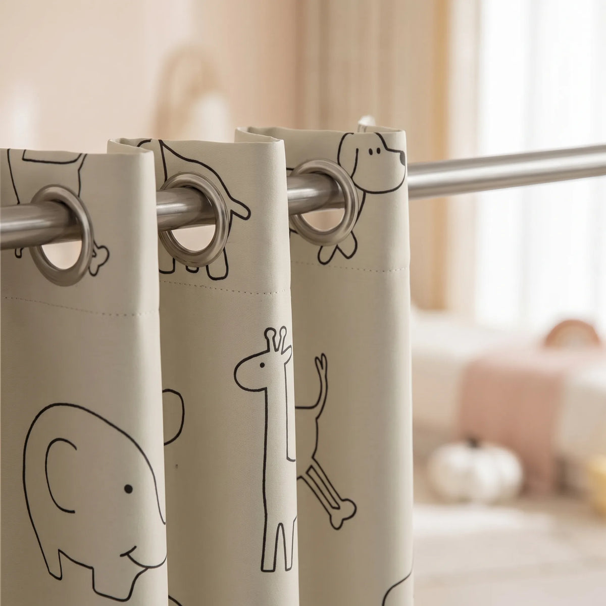 Room Darkening Curtains Beige — Animal Print