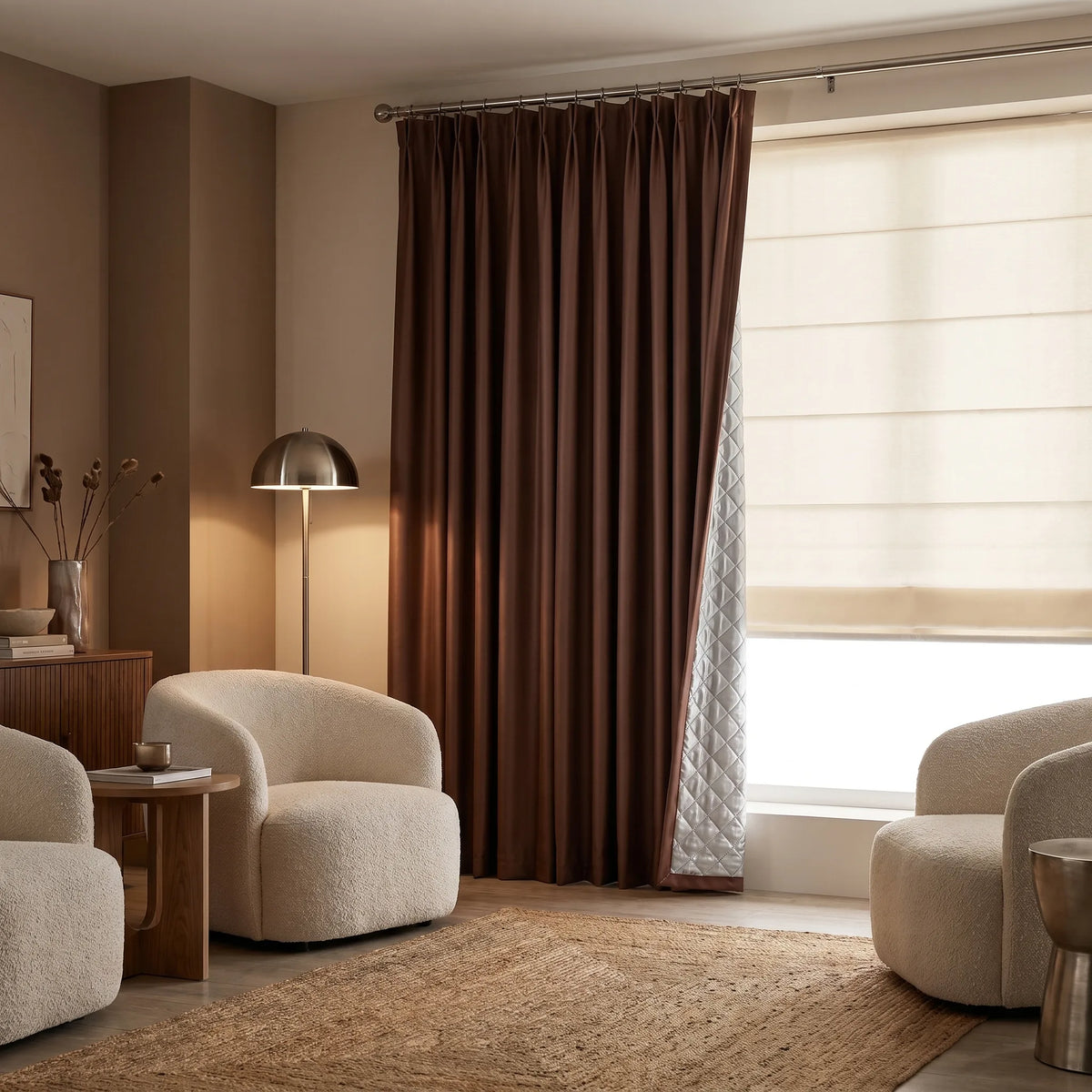 3-in-1 Blackout Curtains Warm Brown