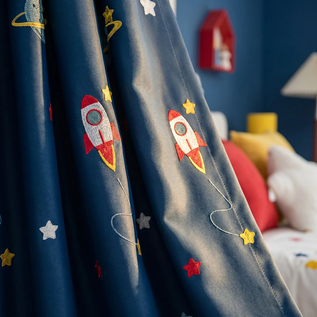 Room Darkening Curtains Blue — Space Print Kids