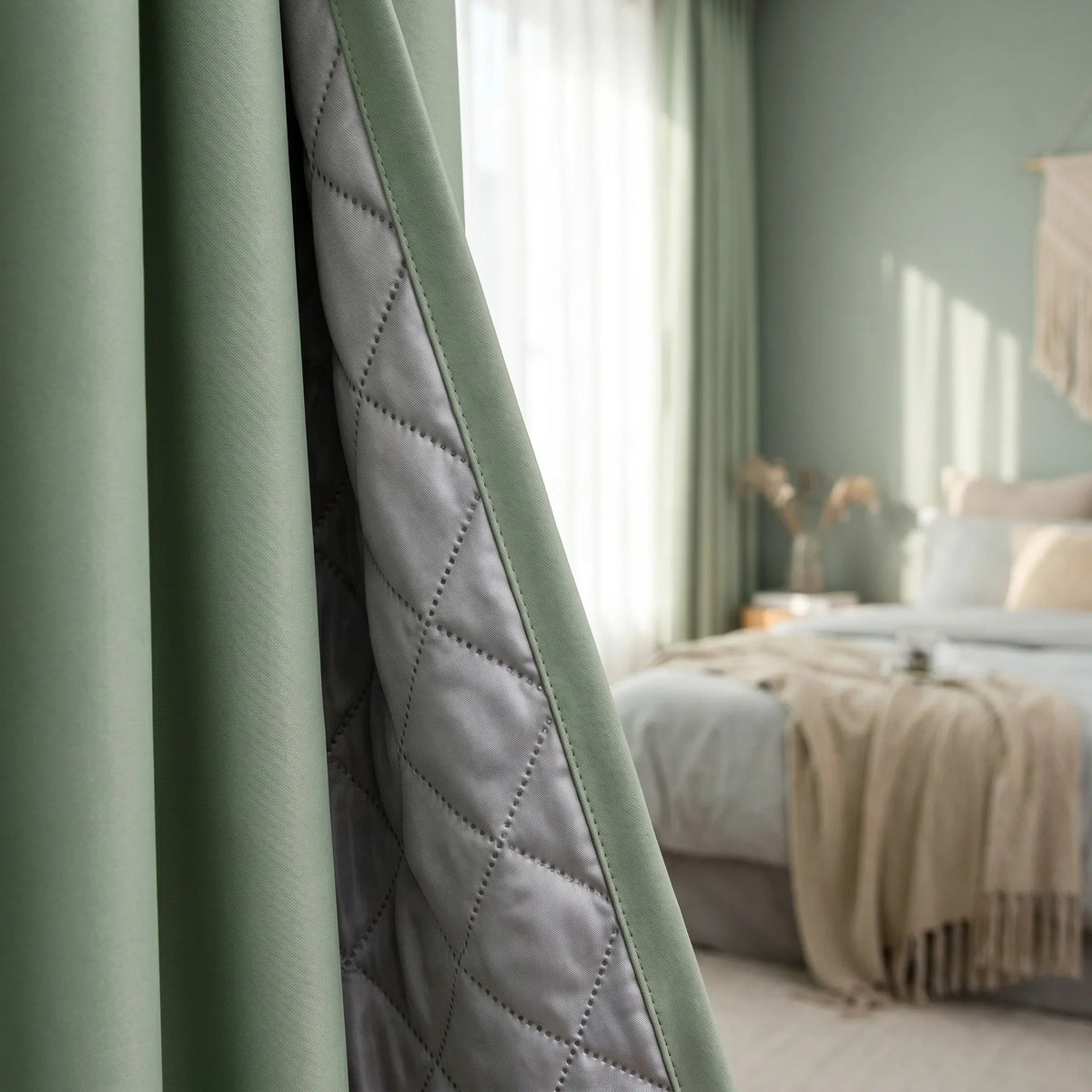 Thermal Soundproof Curtains Sage Green
