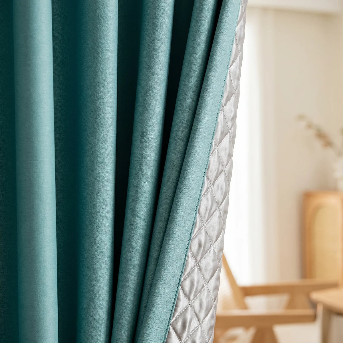 Thermal Soundproof Blackout Curtains Green D'Eau - detail view | Sylvra