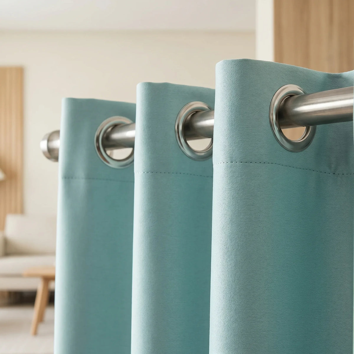 Thermal Soundproof Blackout Curtains Green D'Eau - heading style detail | Sylvra