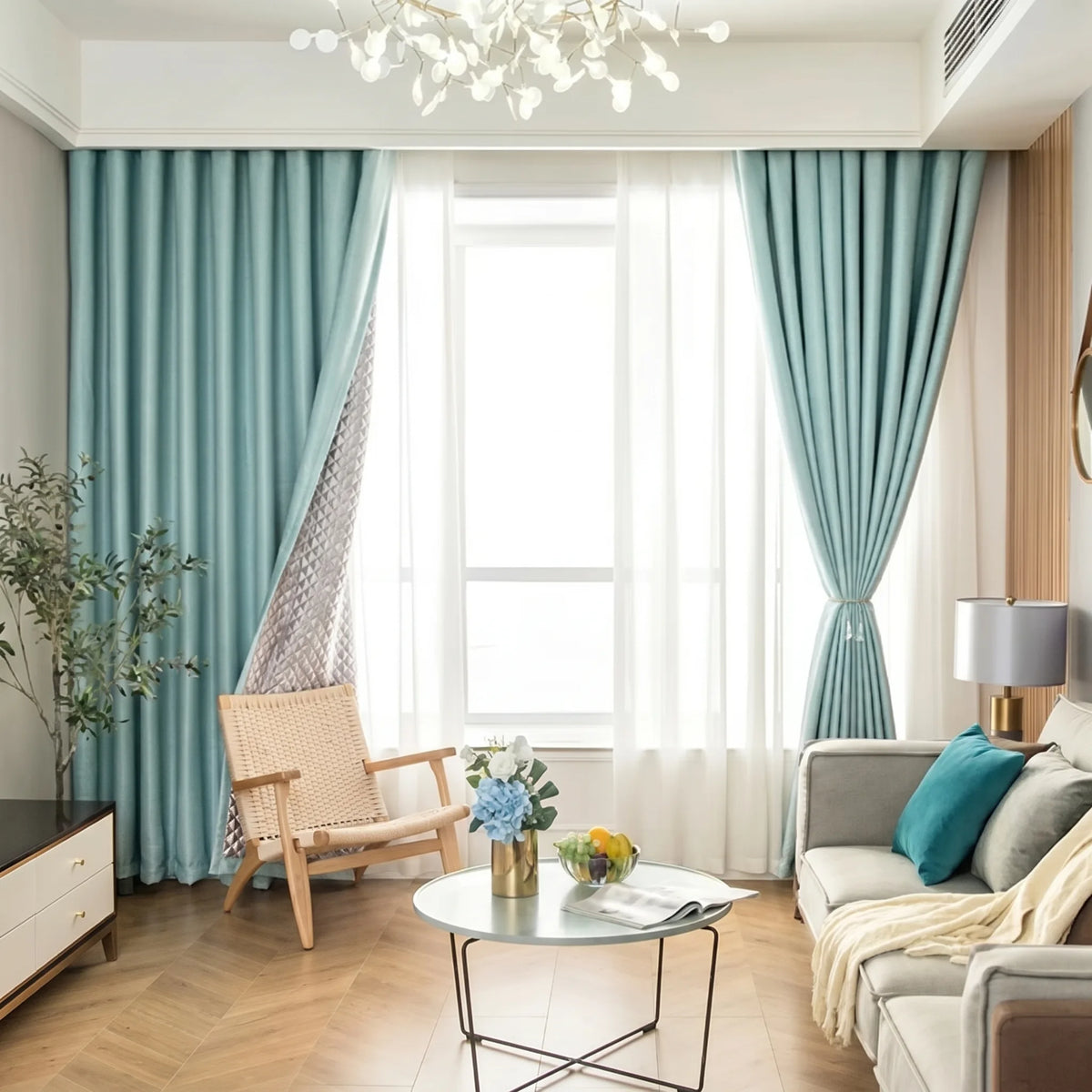 3-in-1 Blackout Curtains Aqua Green