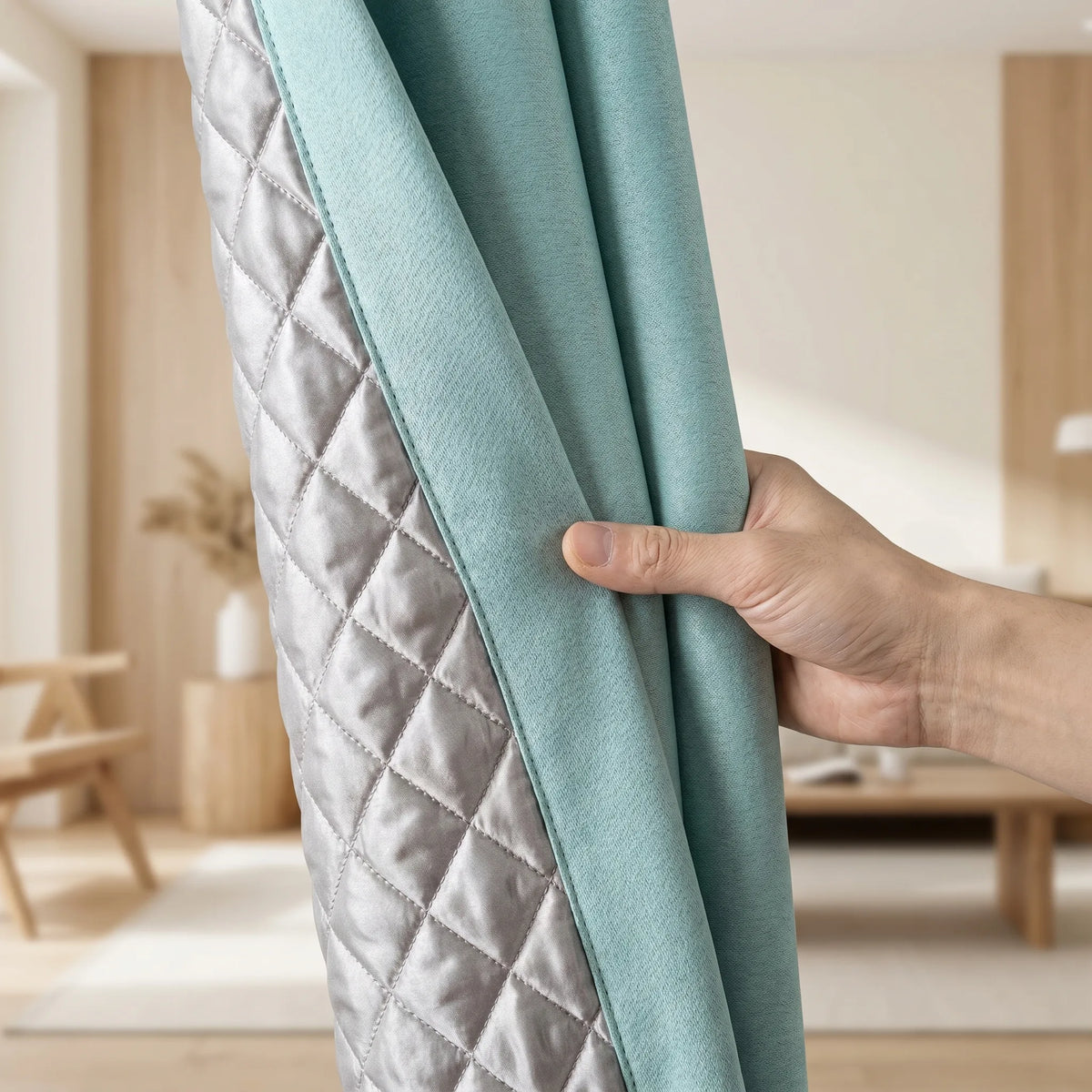 Thermal Soundproof Blackout Curtains Green D'Eau - fabric texture close-up | Sylvra