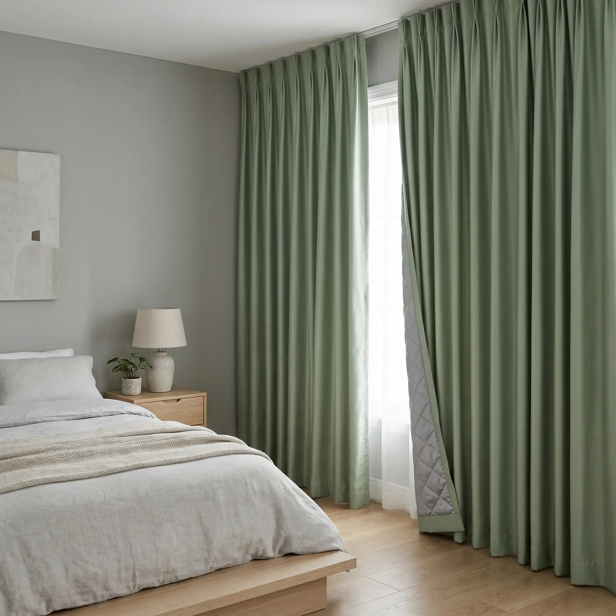 Thermal Soundproof Curtains Sage Green