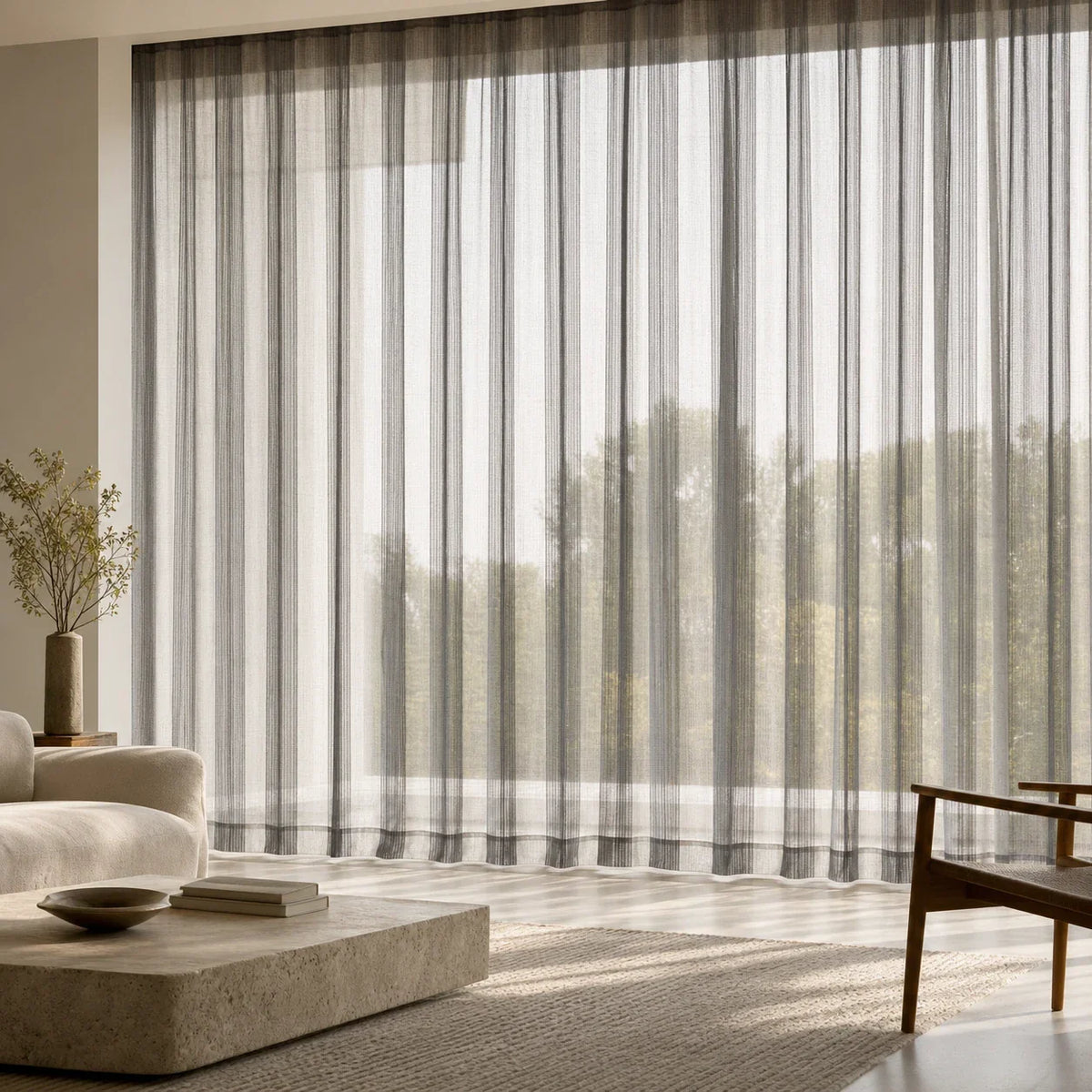 Sheer Voile Curtain Grey Striped