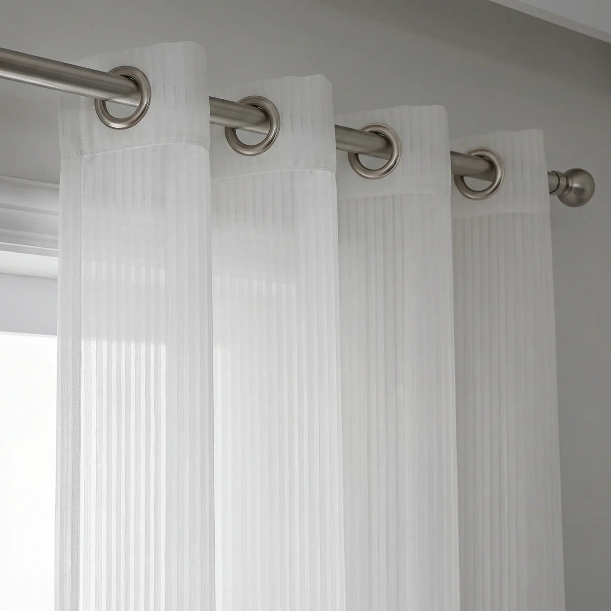 Sheer Voile Curtain White Horizontal Stripe