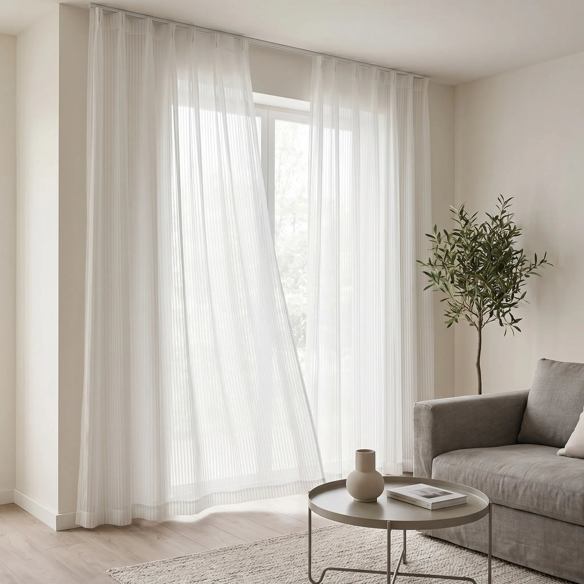 Sheer Voile Curtain White Horizontal Stripe