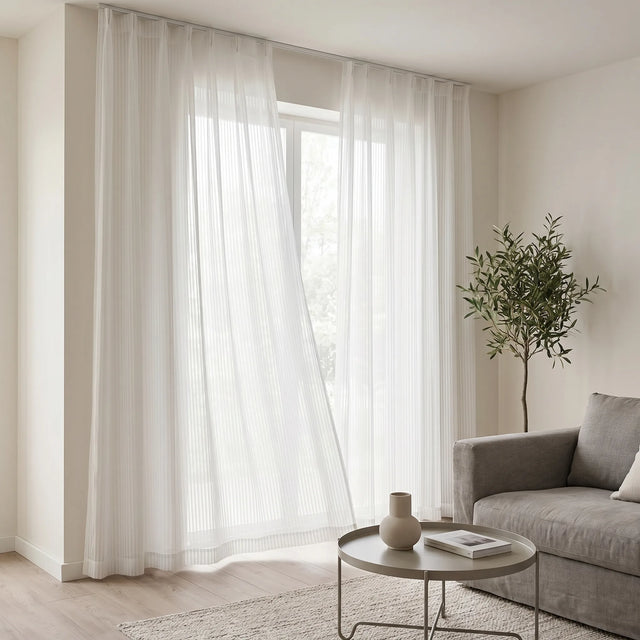 Sheer Voile Curtain White Horizontal Stripe