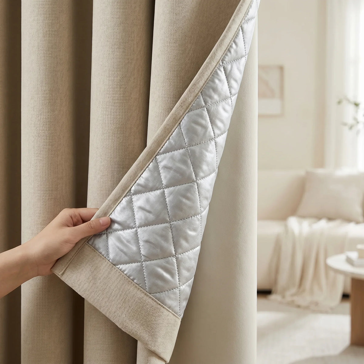 Living Room Thermal Soundproof Blackout Curtains Beige Clair - detail view | Sylvra