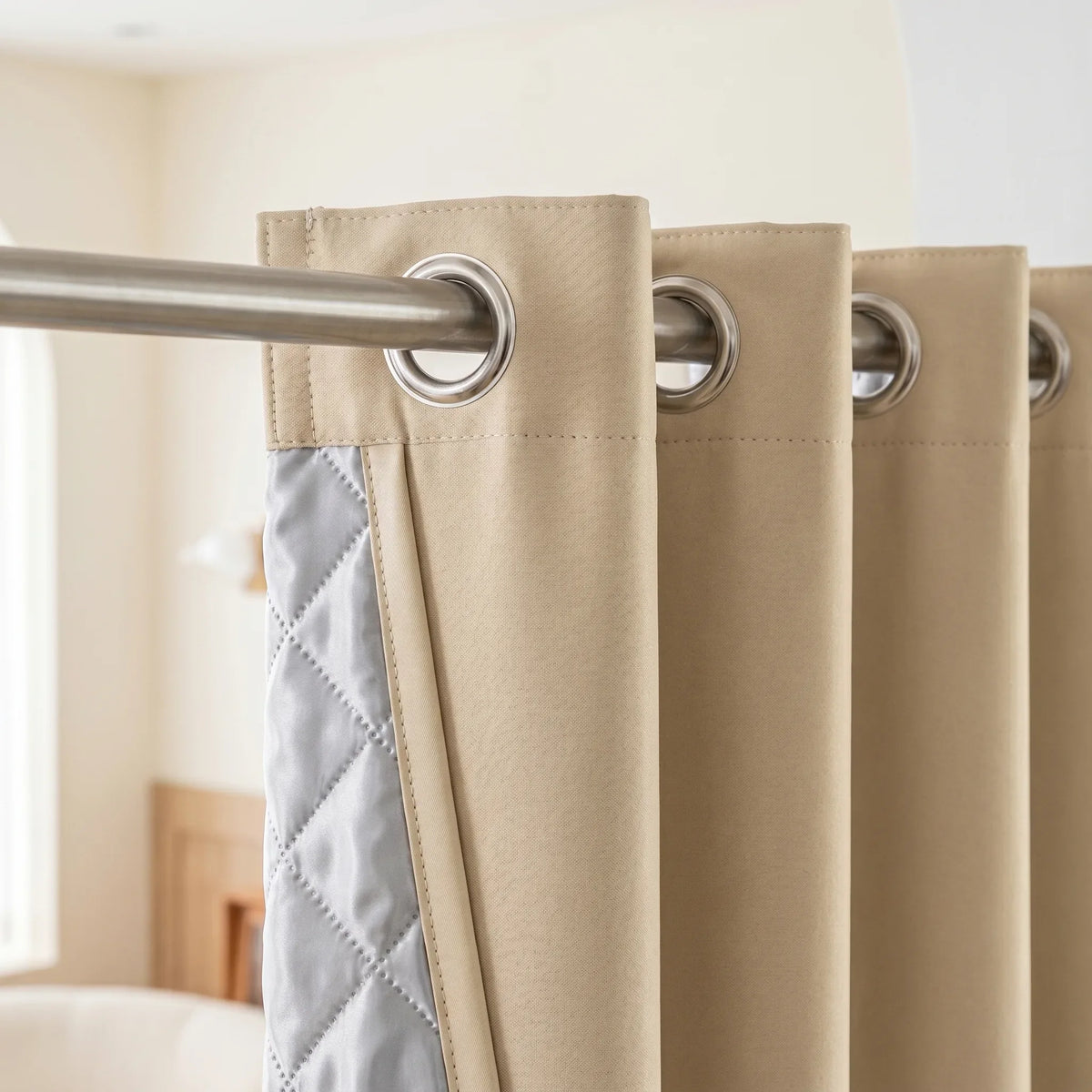 Living Room Thermal Soundproof Blackout Curtains Beige Clair - heading style detail | Sylvra