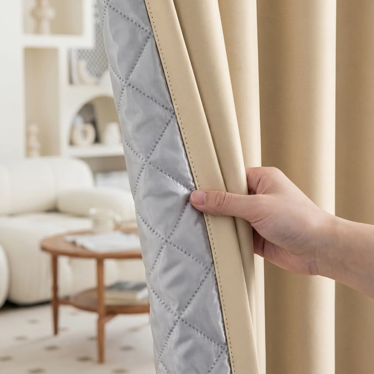 3-in-1 Blackout Curtains Light Beige — Living Room