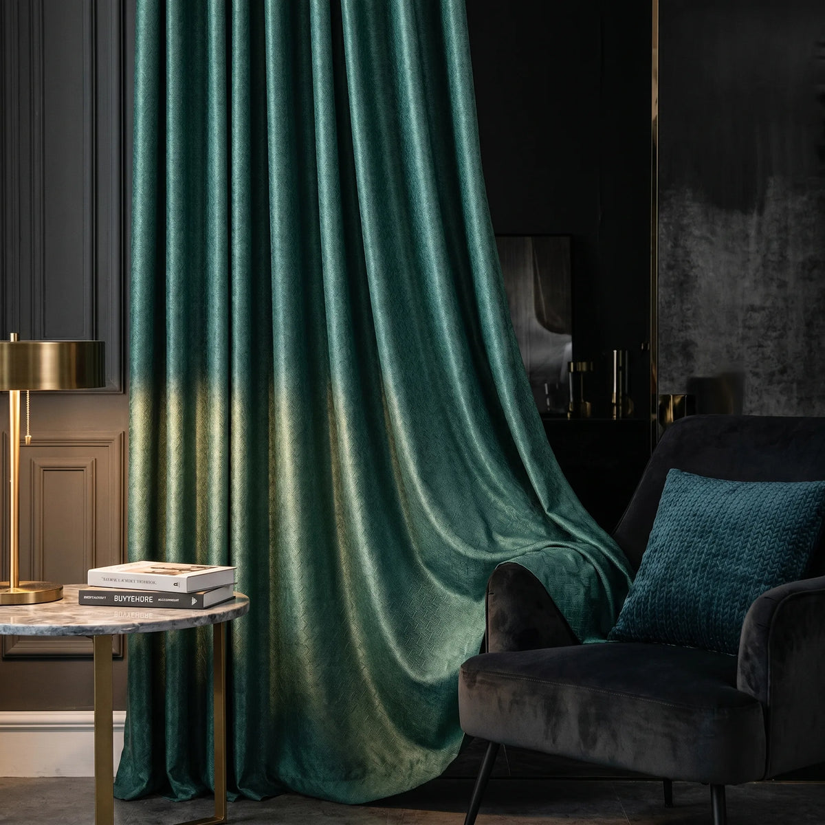 Room Darkening Curtains Forest Green Patterned